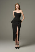 Noir Stripe Tweed Set Bandeau Neckline With Long Slit Skirt