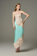 Darling Color Mix Taffeta Asymmetric Heart Detail Maxi Dress Mint