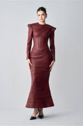 Noiré Long Sleeves, Corset And Maxi Dress Set In Leather