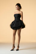 Twinkle Mesh Tulle Strapless Floral Mini Dress