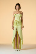 Iris Neon Lace-Up Corset Slit Maxi Dress With Rose Accent