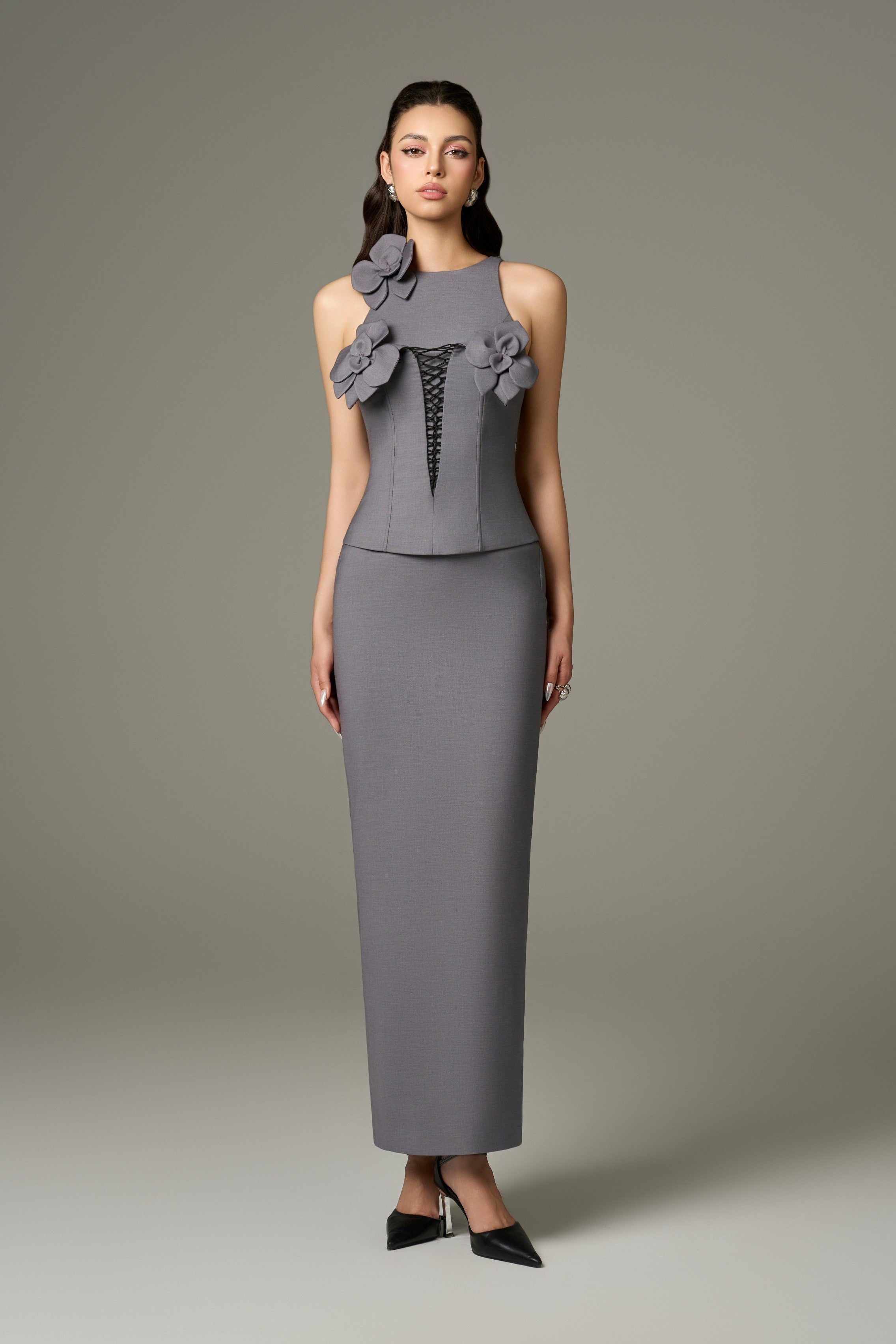 Contour Dual Style Halter Bodycon Orchid Embellished Maxi Dress