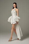 Champagne Halter Neck Flared Hip Cape Mini Dress White