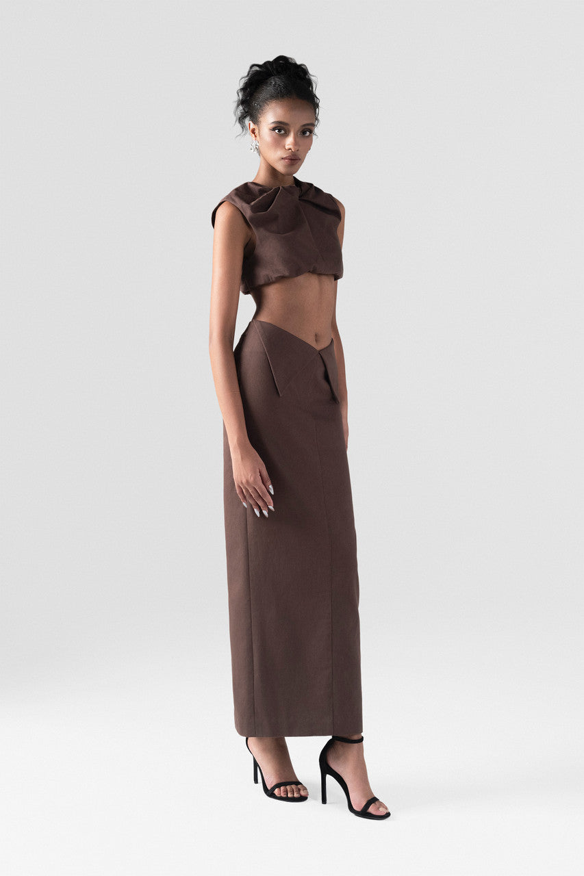 Boundary Khaki Crop Top with Maxi Dress