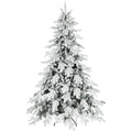 7ft Artificial Christmas Tree, Snow Flocked Christmas Tree with Realistic Dense Branches, Hinged Design, Metal Stand, Wide Shape, Easy Assembly, Xmas Home Decoration, Green White