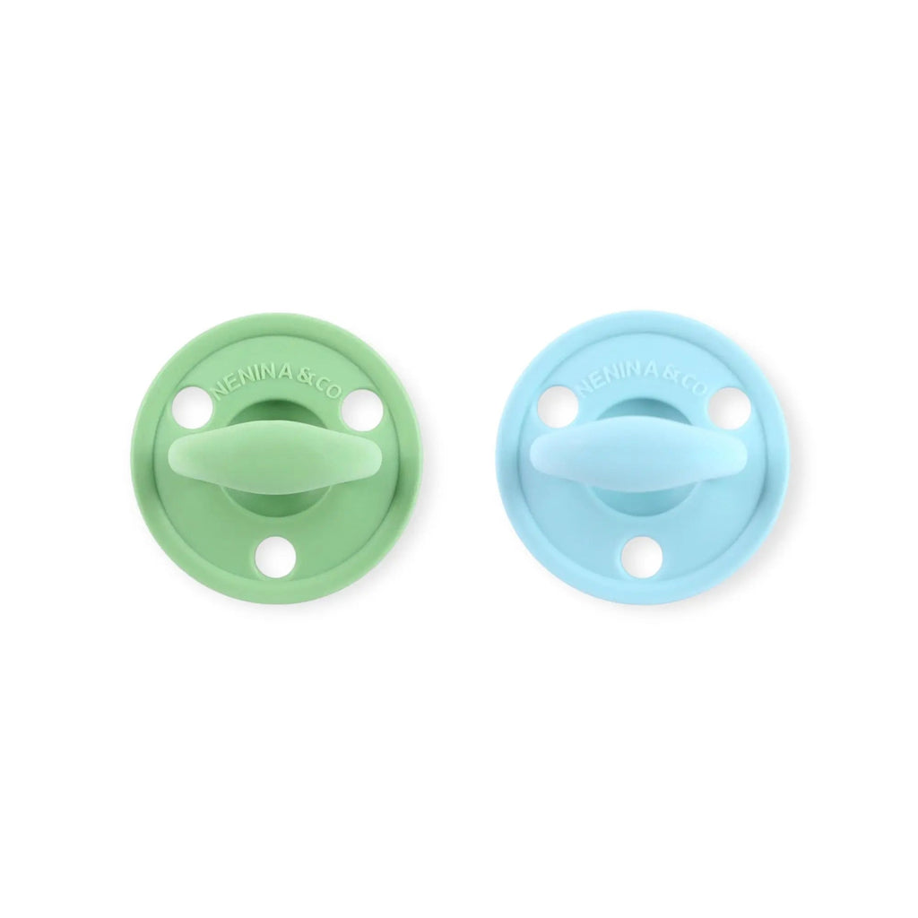 Kit 2 Chupetes Clásicos para Bebé Oliva y Celeste | Silicona Orgánica Nenina & Co