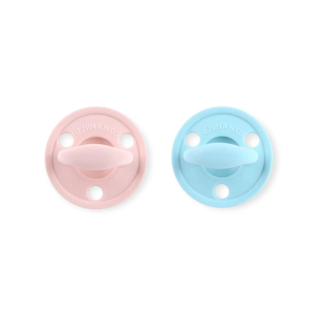 Kit 2 Chupetes Clásicos para Bebé Rosa Pálido y Celeste | Silicona Orgánica Nenina & Co