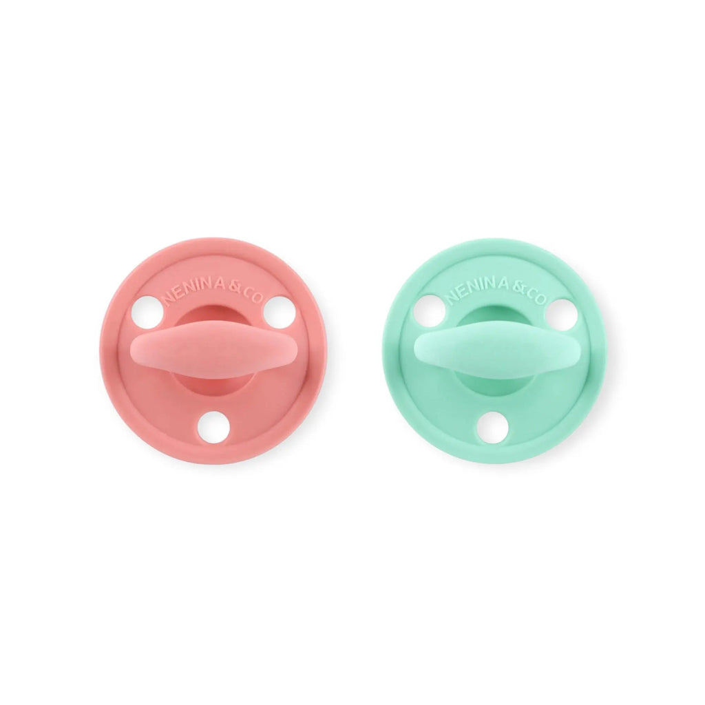 Kit 2 Chupetes Clásicos para Bebé Rosa y Mint | Silicona Orgánica Nenina & Co