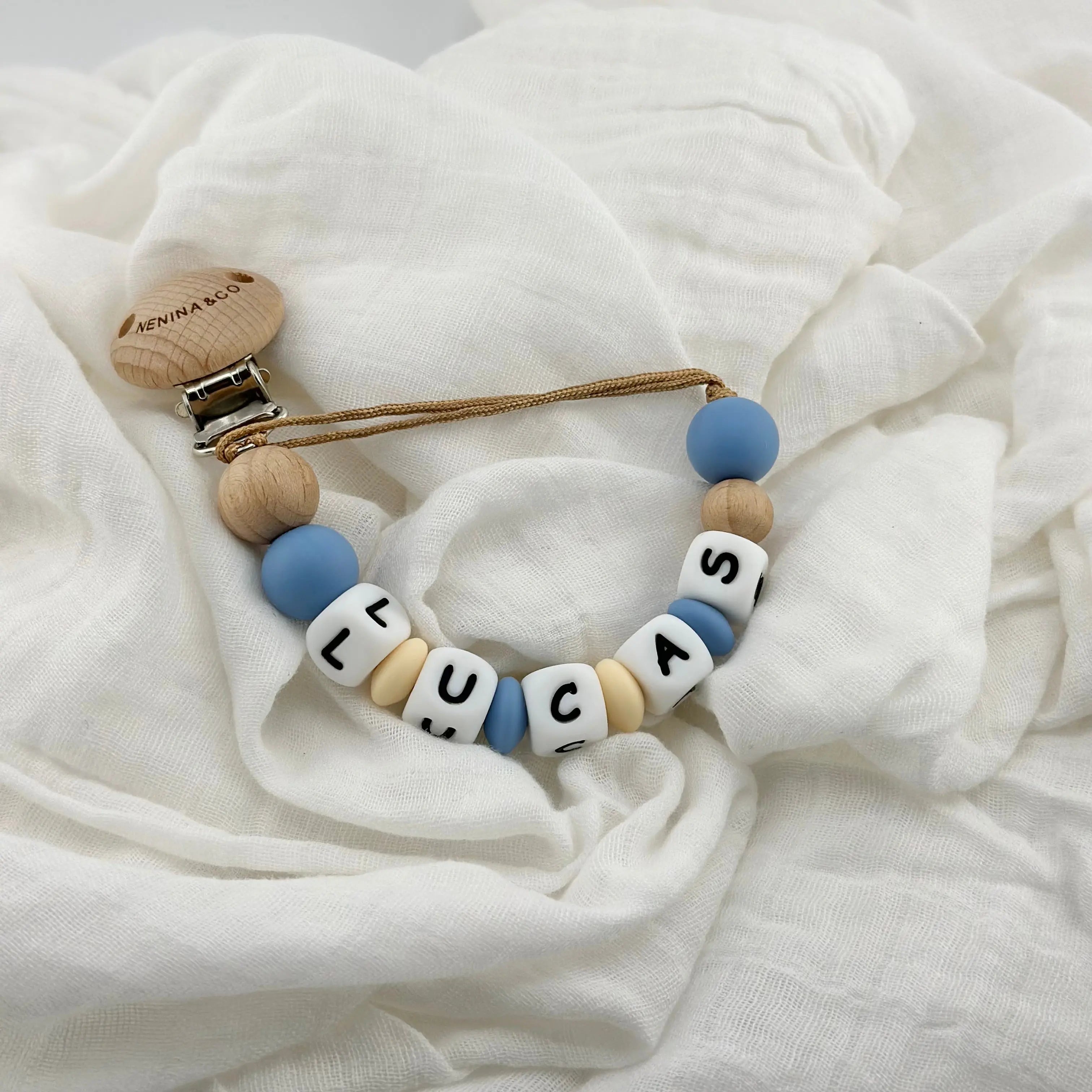 Kit Chupete DIAMOND FS Blue  de Silicona + Chupetero con Nombre | Nenina & Co.