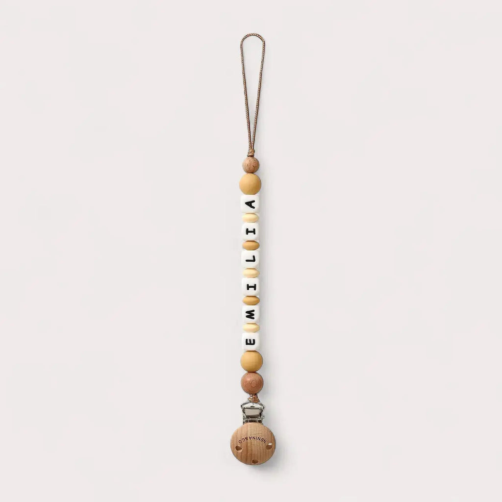 Chupetero Personalizado Beige con Nombre en Silicona Orgánica | Nenina & Co