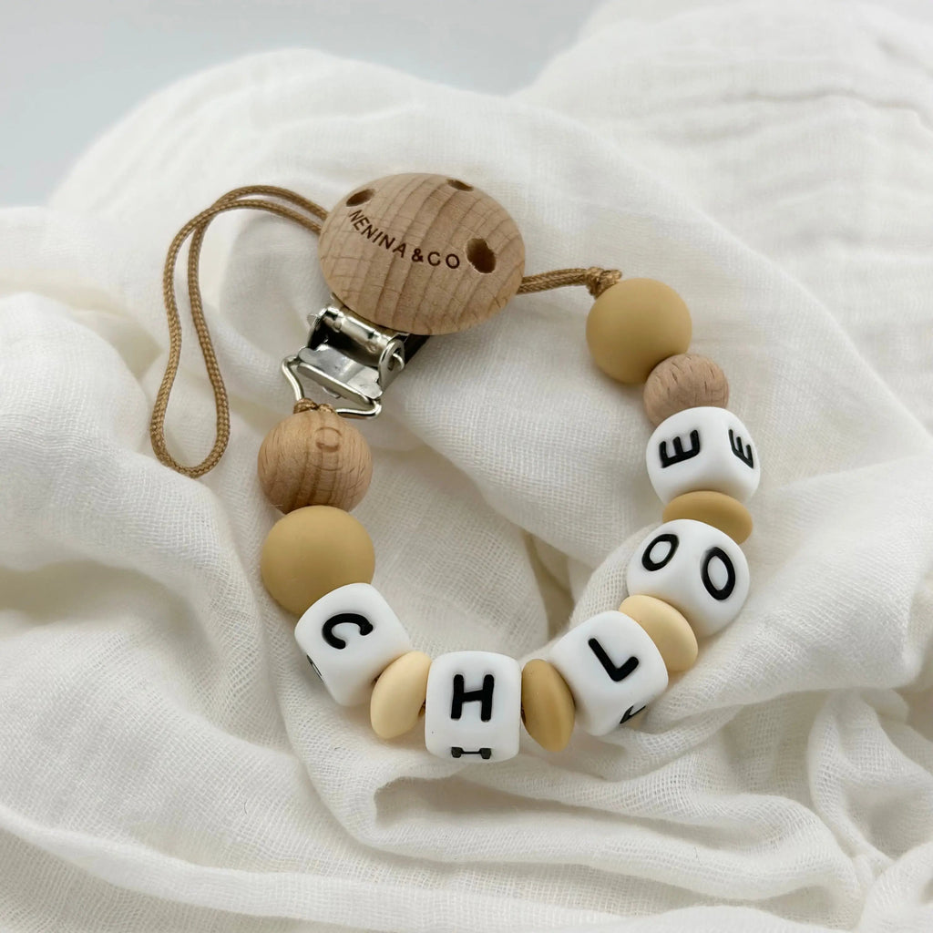 Kit Chupete Clásico de Silicona + Chupetero Beige con Nombre | Nenina & Co.