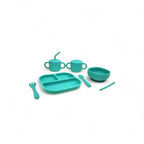 Kit Deluxe Babero + Vajilla BLW Turquesa 9 Piezas de Silicona orgánica con ventosas + Chupete Classic Breat Nenina & Co