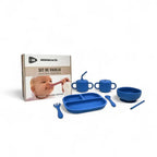 Kit Deluxe Babero + Vajilla BLW Blue 9 Piezas de Silicona orgánica con ventosas + Chupete Classic Breat Nenina & Co