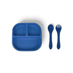 Kit Deluxe Babero + Vajilla BLW Blue 9 Piezas de Silicona orgánica con ventosas + Chupete Classic Breat Nenina & Co