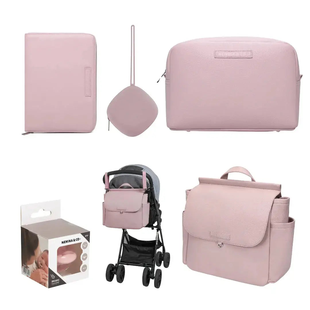 Kit Nacimiento Bebé Completo: Bolso Maternal, Cambiador, Neceser, Portadocumentos y Chupete Clásico | Nenina & Co