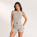 Lounge Underwear Knitted Button Down Top - Beige Stripe