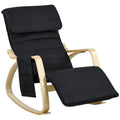 Rocking Lounge Chair with Adjustable Footrest, Side Pocket and Pillow, Black