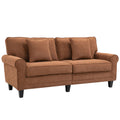 3-Seater Corduroy Sofa with Pine Wood Legs & Pillows, Brown