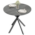 31.5" Round Dining Table, Industrial Kitchen Table with Cross Steel Legs for Dining Room, Distressed Grey