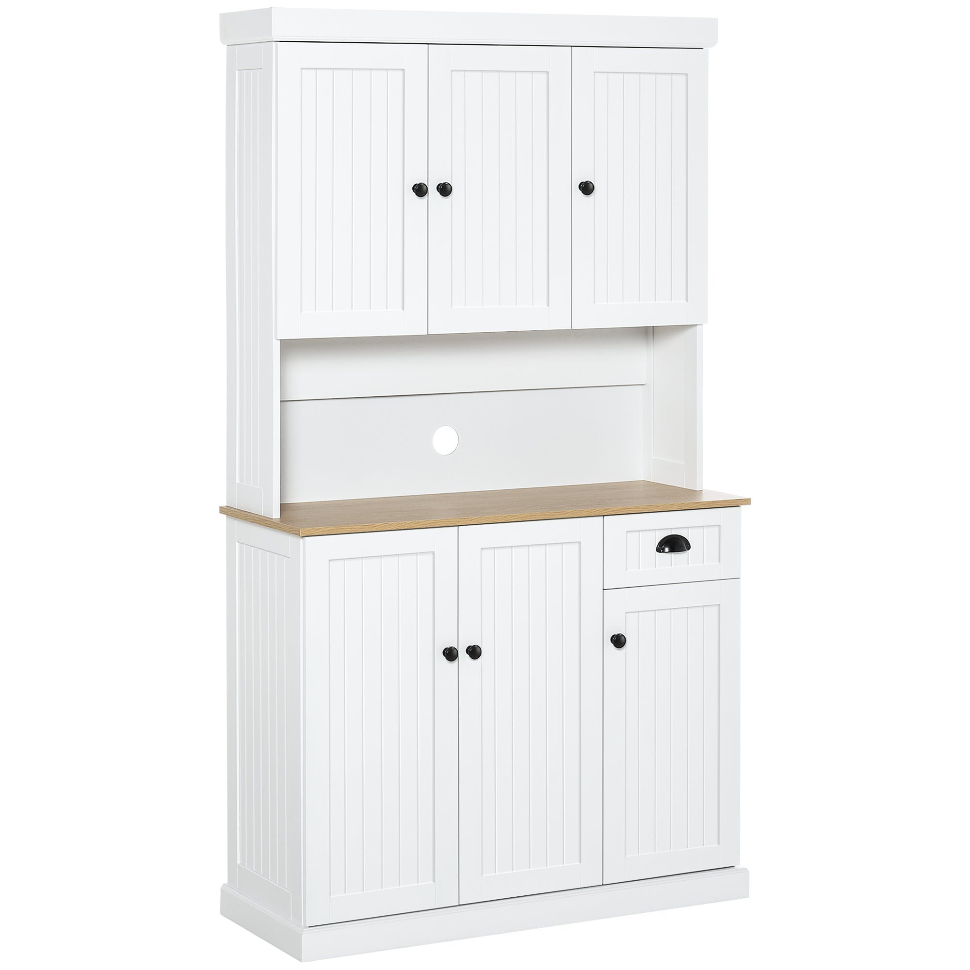 Modern Kitchen Cupboard with 6 Doors with Countertop, Drawer, Adjustable Shelves, White