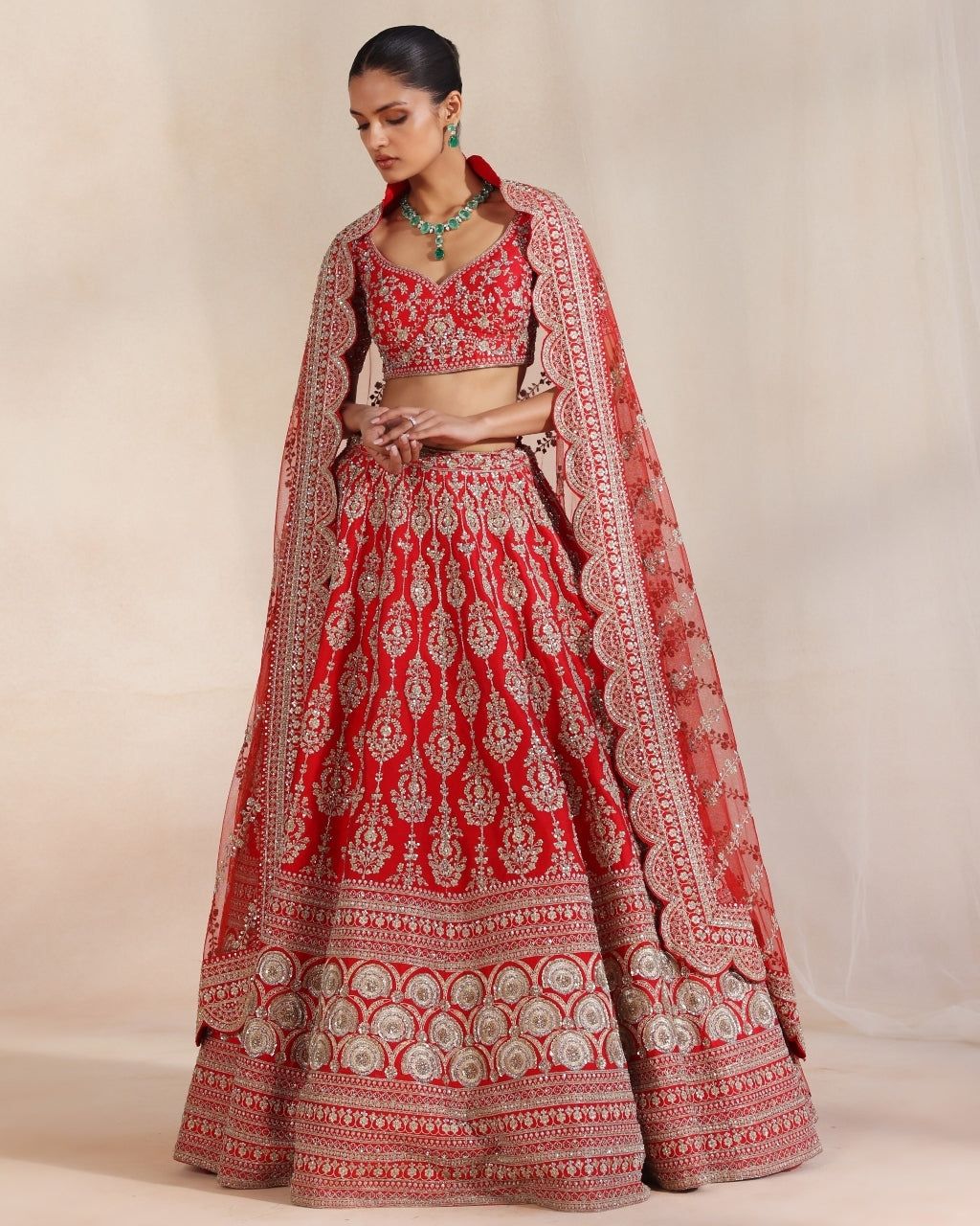 Anise Red Embroidered Lehenga Set By KYNAH, Luxury Indian Fashion & Bridal Wear