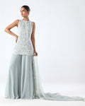 Powder Blue Embroidered Peplum & Sharara Set By KYNAH, Luxury Indian Fashion & Bridal Wear
