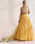 Mustard Embroidered Lehenga With Printed Dupatta Set By KYNAH, Luxury Indian Fashion & Bridal Wear