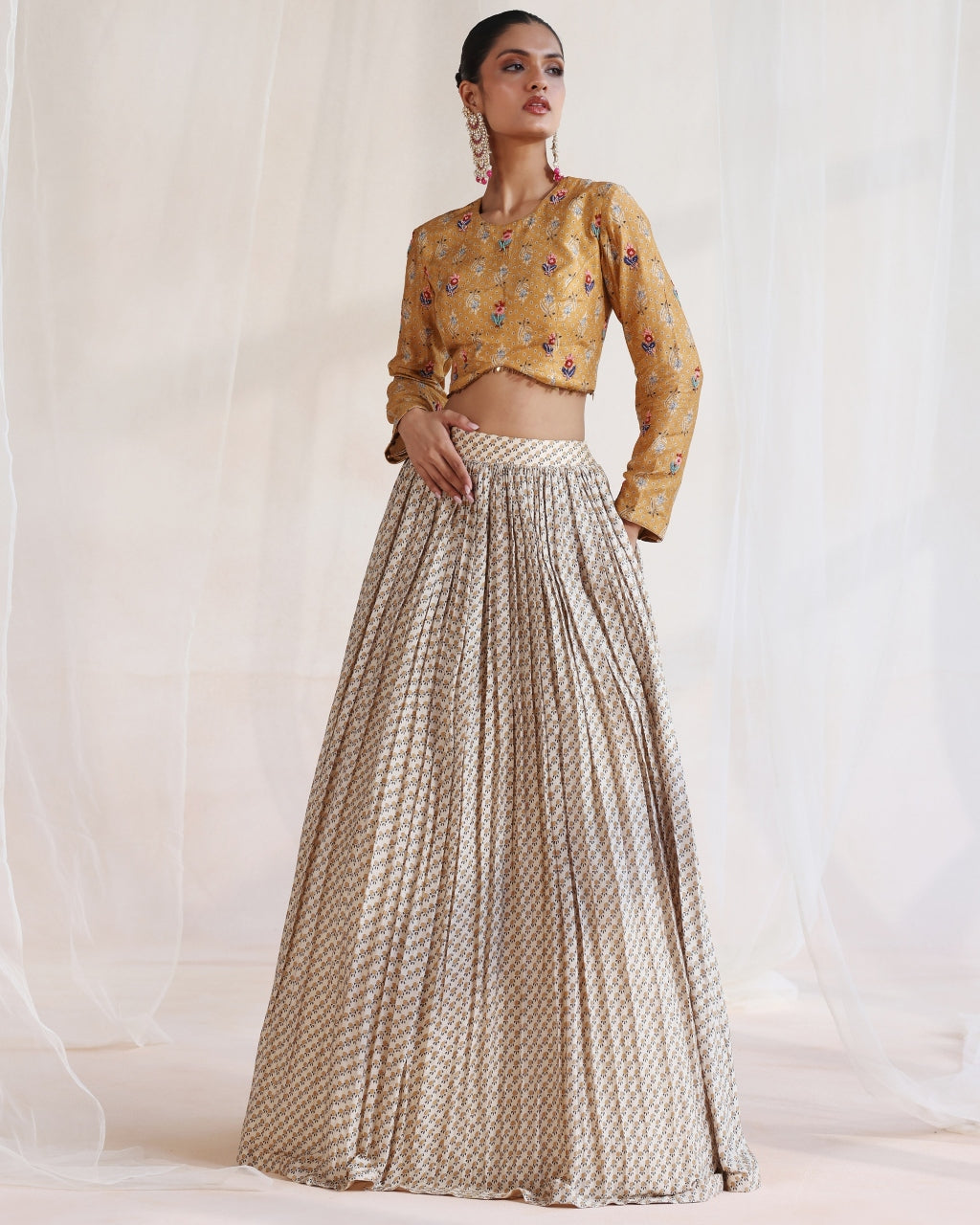 Beige & Mustard Embroidered Lehenga Set By KYNAH, Luxury Indian Fashion & Bridal Wear
