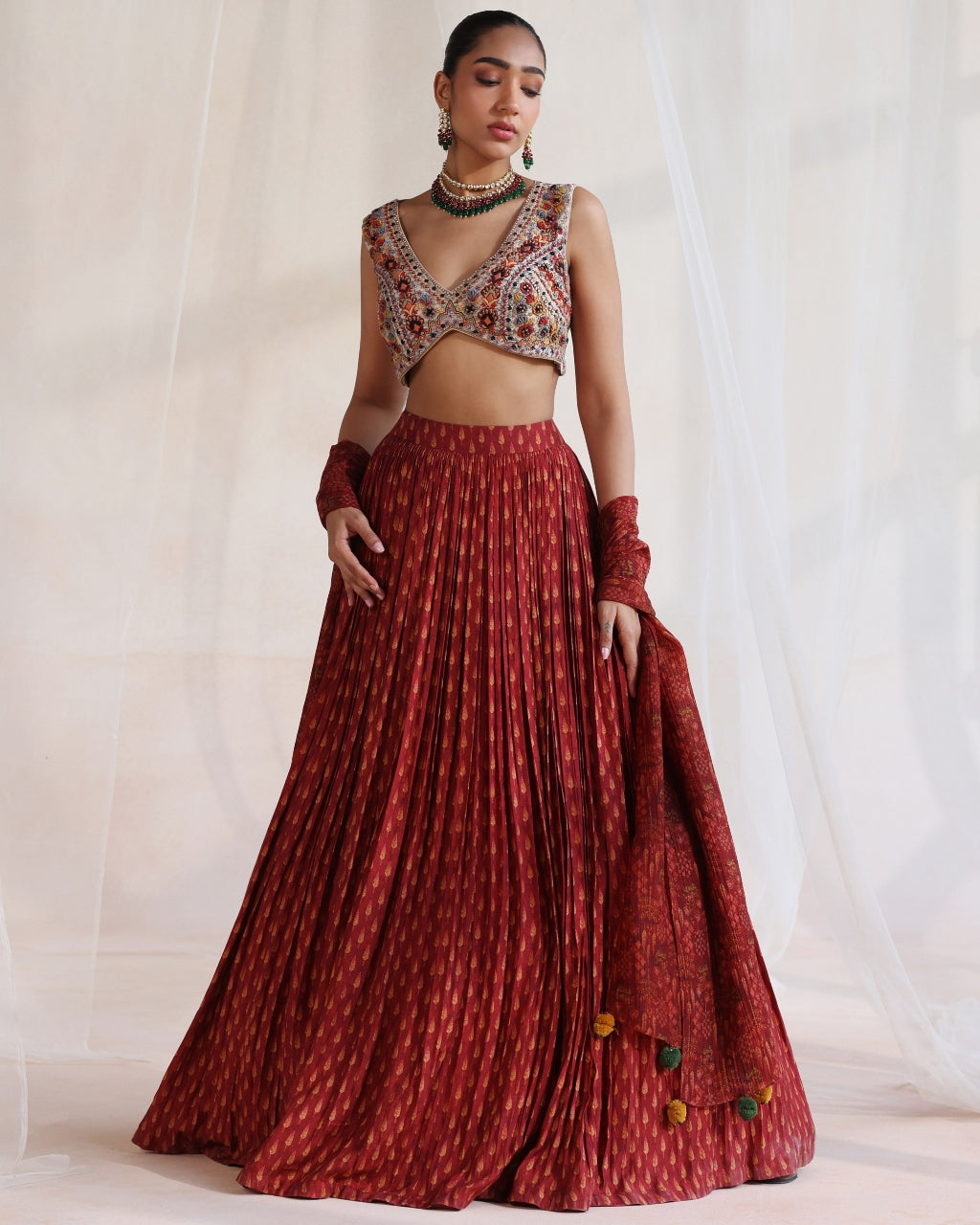 Rust And Ivory Embroidered Skirt Set By KYNAH, Luxury Indian Fashion & Bridal Wear