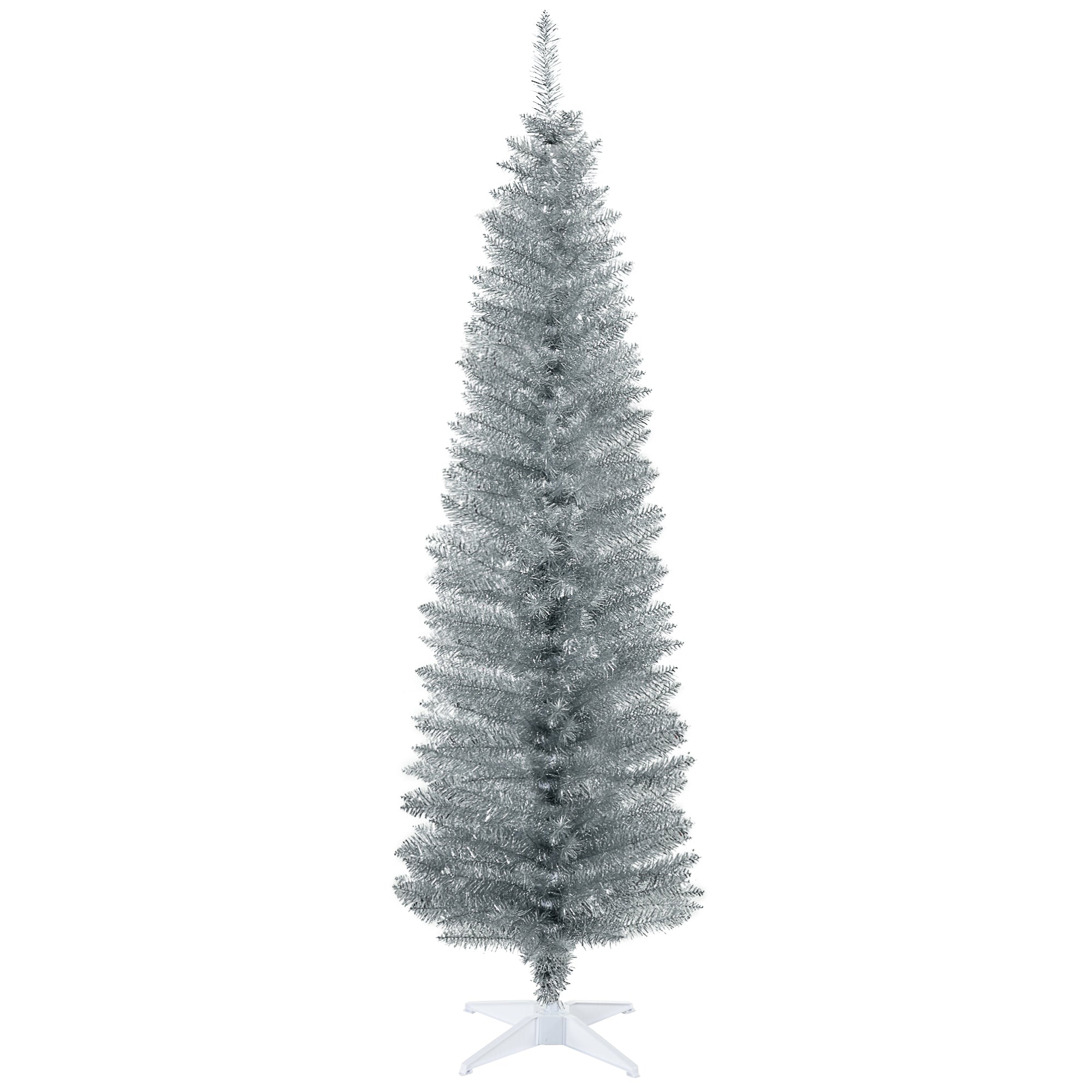 6' Artificial Pencil Christmas Tree with 390 Realistic Branch Tips and Stand Silver