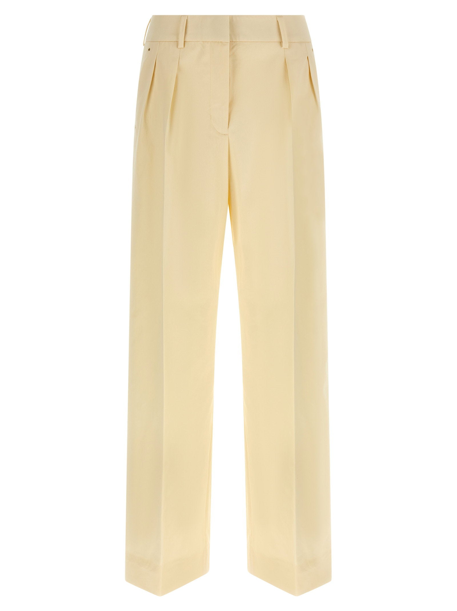 Moncler Tailored Cotton Gabardine Trousers — Cream