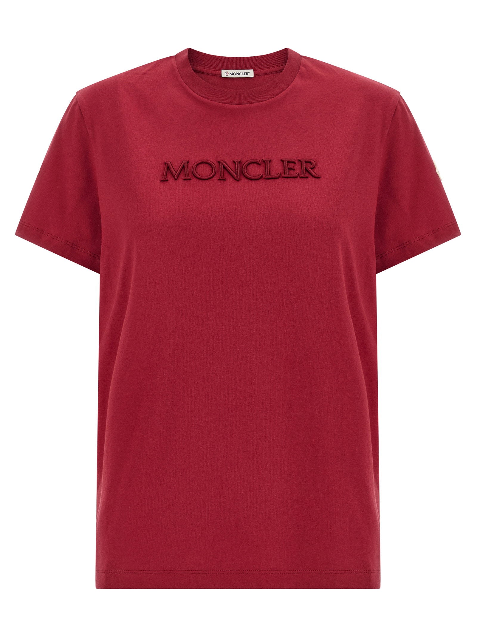 Moncler Logo-Embroidered Cotton T-shirt — Crimson