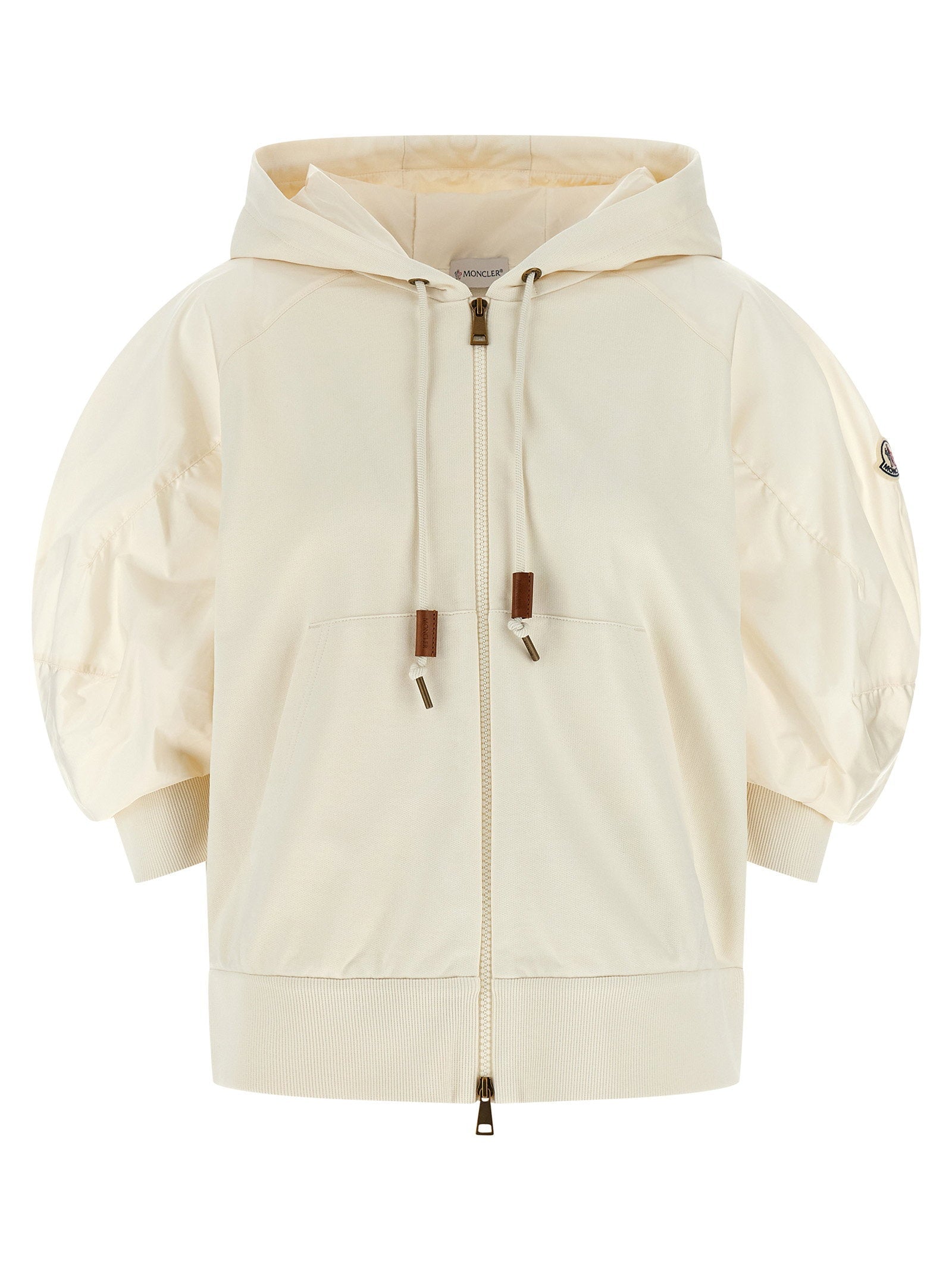 Moncler Puffed Nylon Raglan Hoodie — Cream