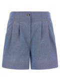 Moncler Grenoble Pleated Chambray Bermuda Shorts — Blue