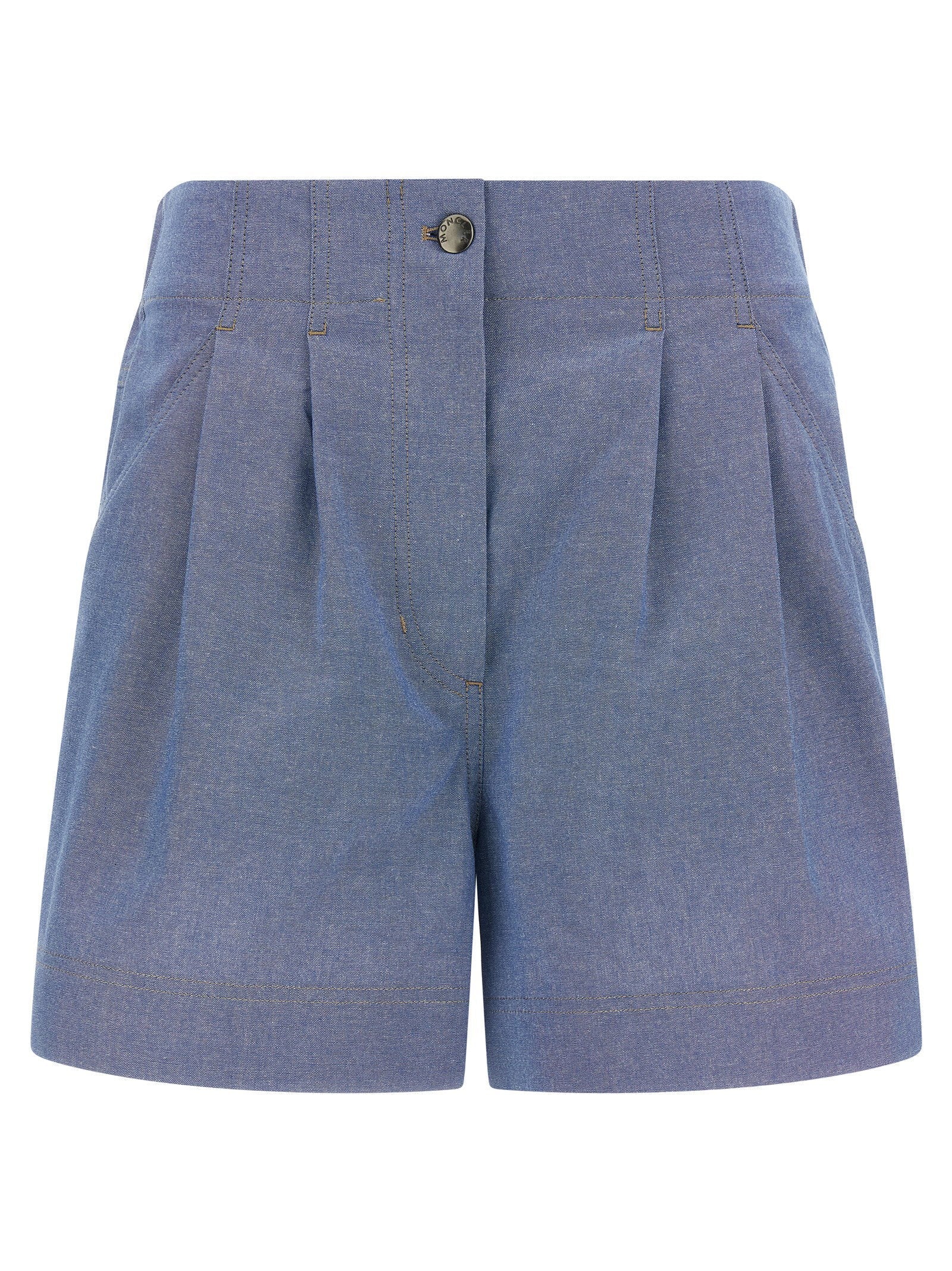 Moncler Grenoble Pleated Chambray Bermuda Shorts — Blue