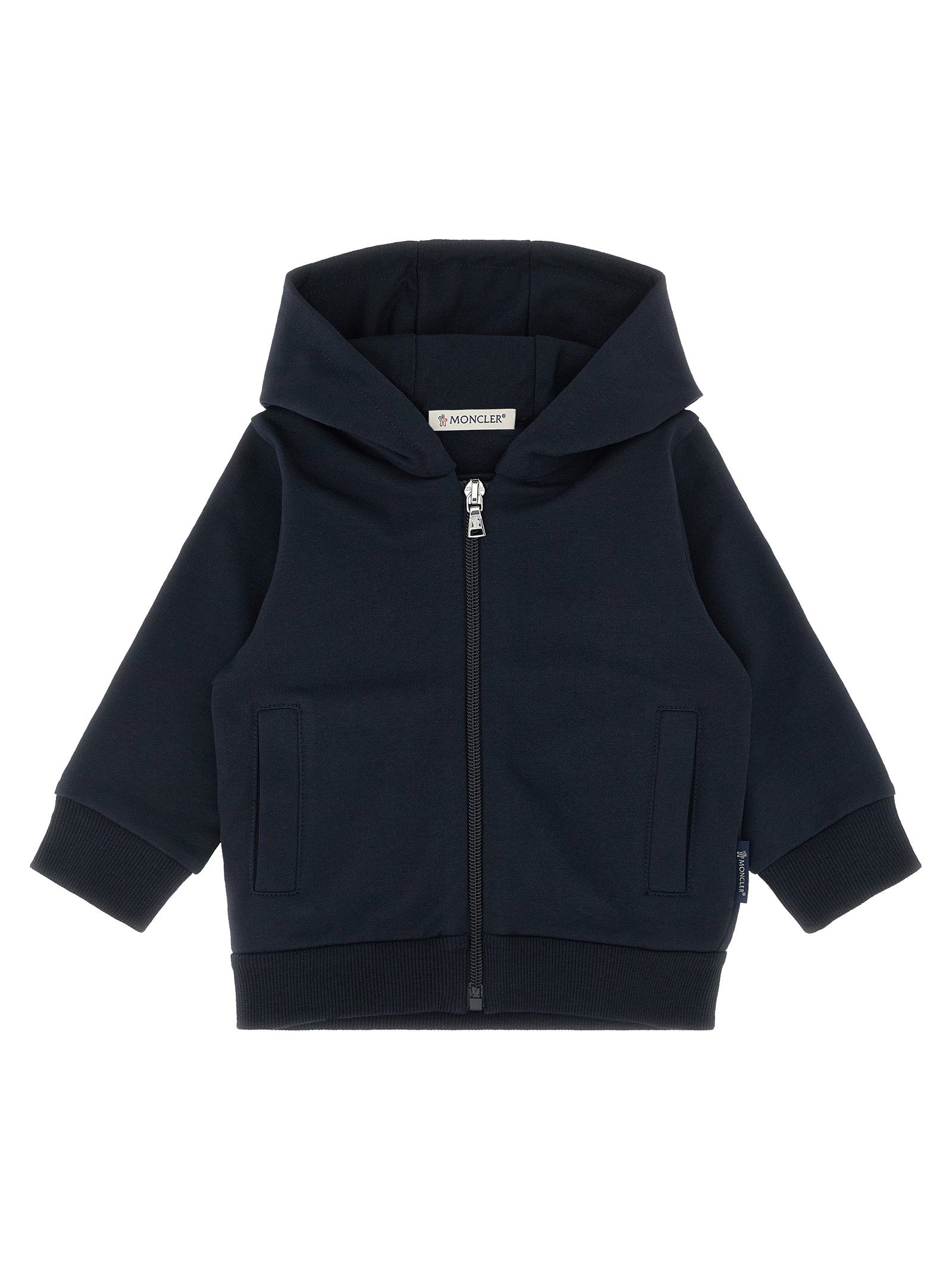 Moncler Enfant Brushed Cotton Zip Hoodie — Navy