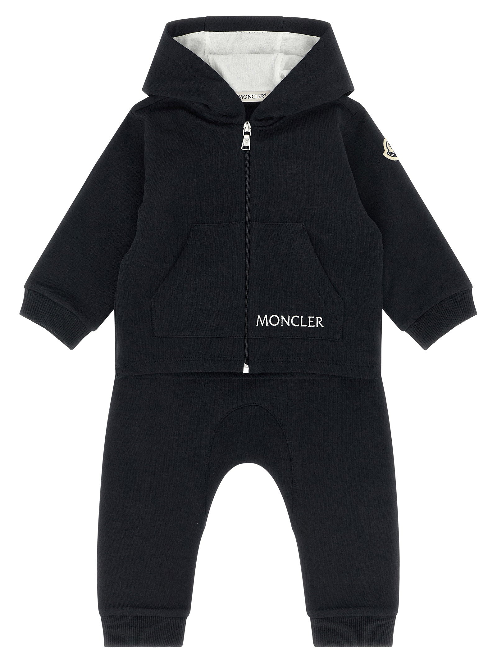 Moncler Enfant Logo-Embroidered Brushed Cotton Hoodie — Black