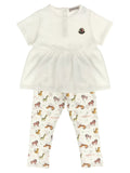 Moncler Enfant Ruffled Animal Print T-shirt & Leggings Set — Ivory