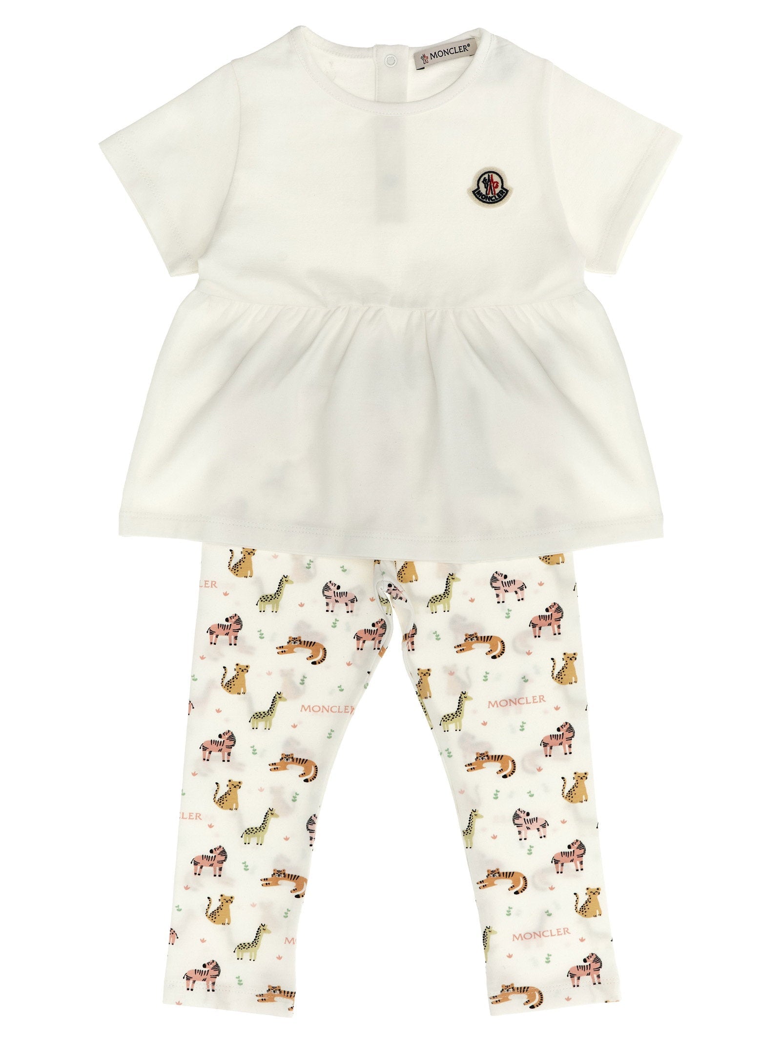 Moncler Enfant Ruffled Animal Print T-shirt & Leggings Set — Ivory