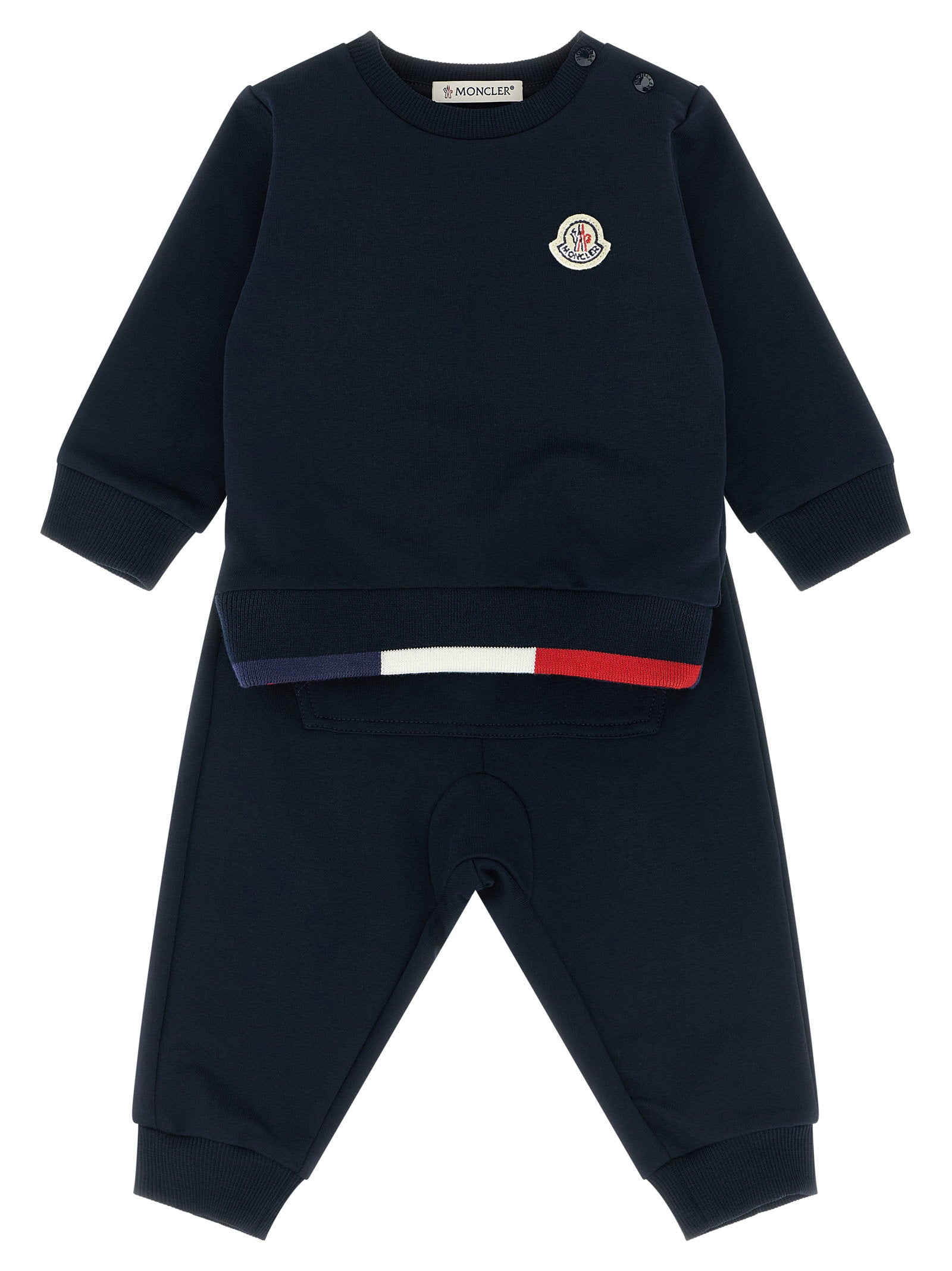 Moncler Enfant Tricolor-Trim Logo Sweatshirt — Navy