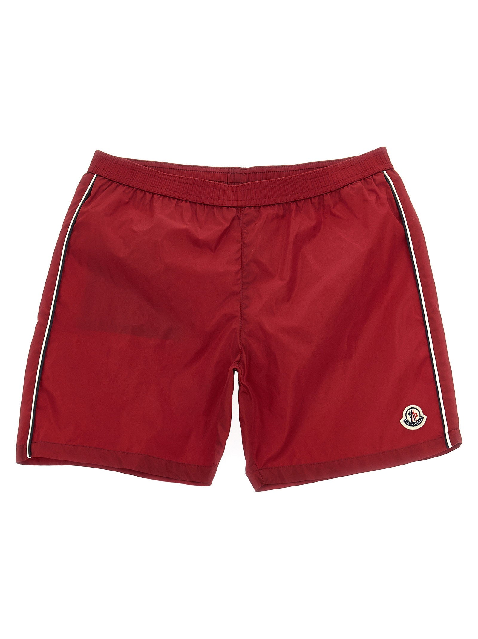 Moncler Enfant Tricolor Trim Technical Nylon Swim Shorts — Red