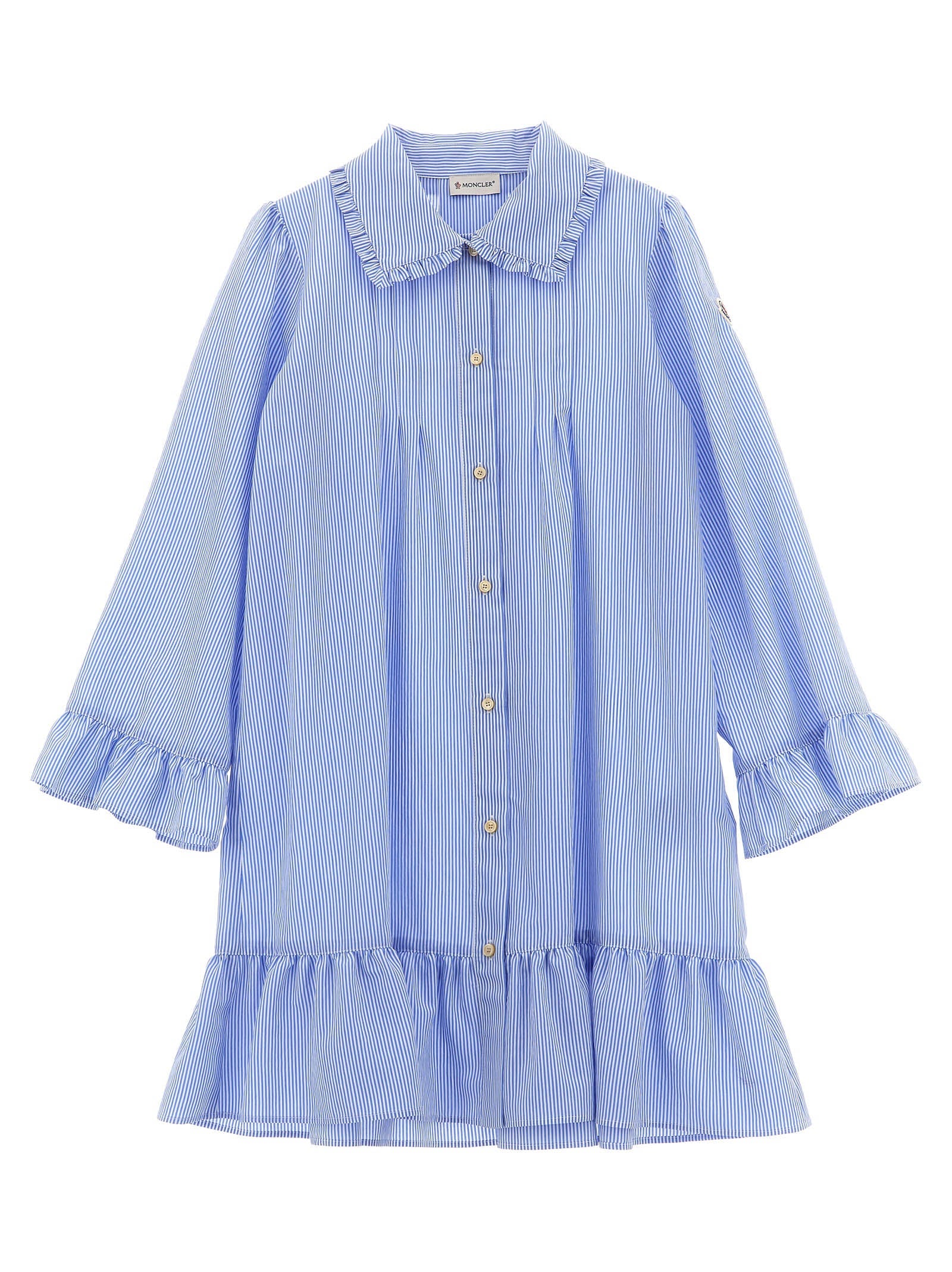 Moncler Enfant Striped Ruffled Dress — Blue