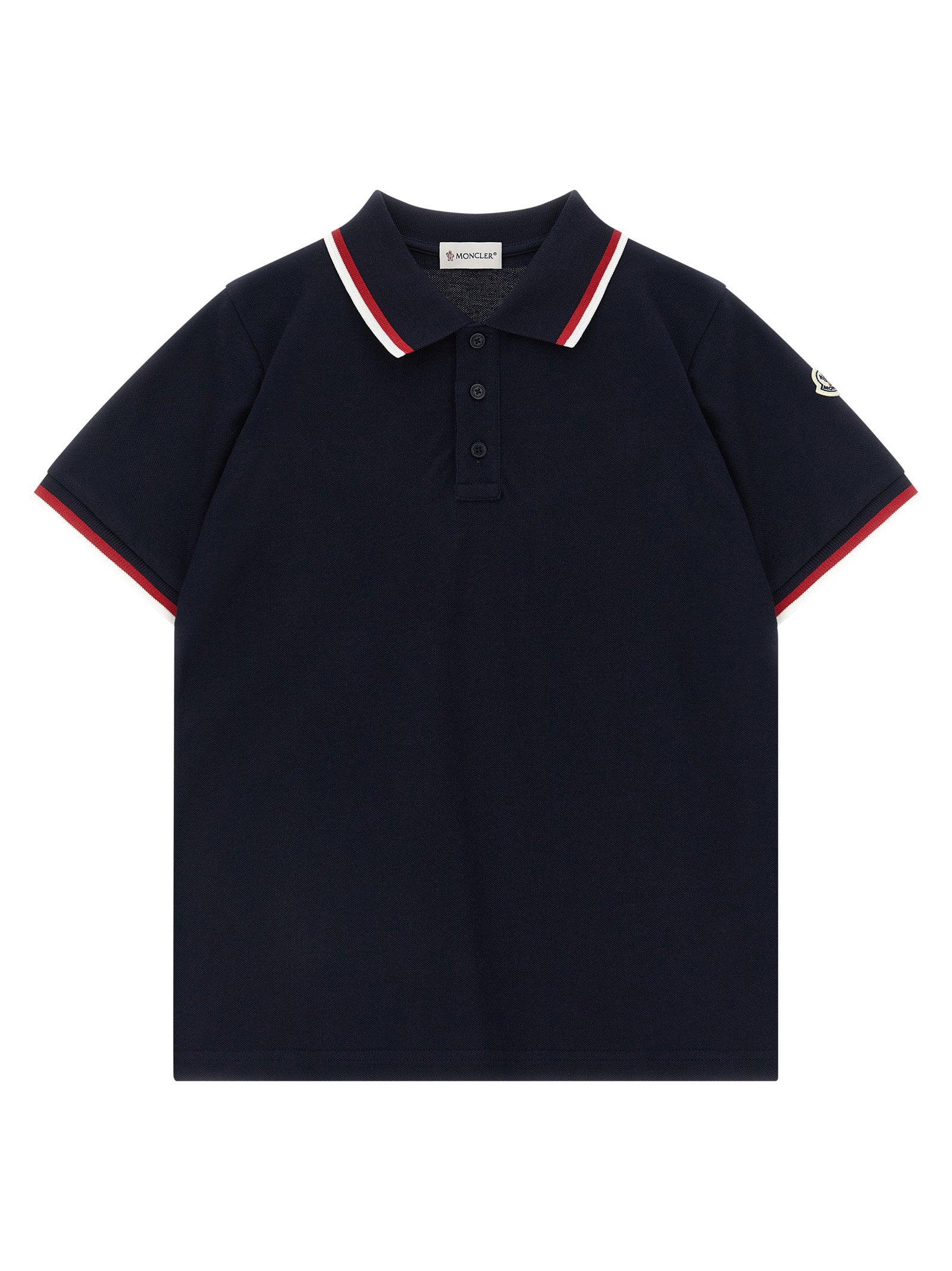 Moncler Enfant Tricolor-Trimmed Piqué Cotton Polo Shirt — Navy