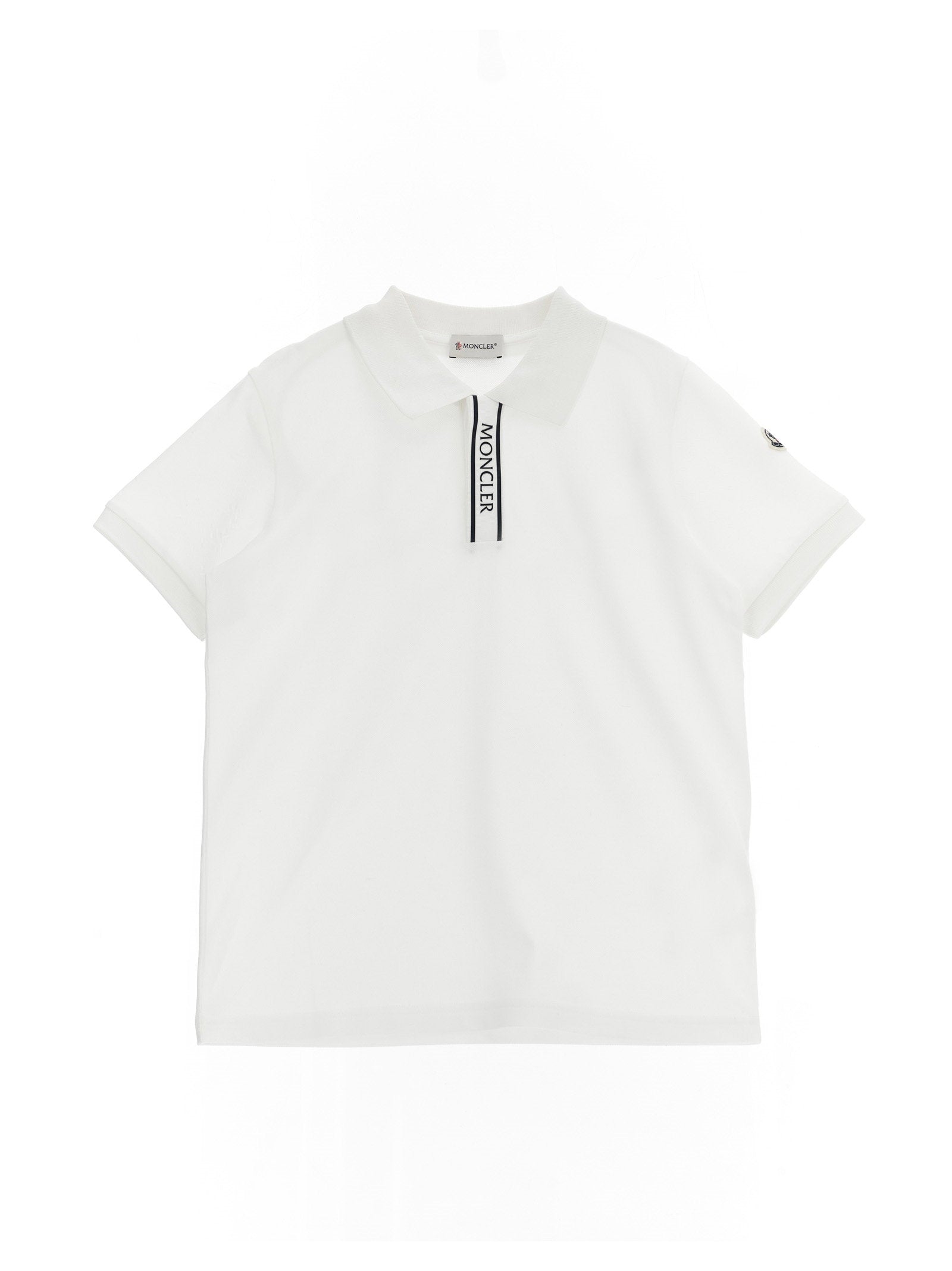 Moncler Enfant Logo Grosgrain Polo Shirt — White