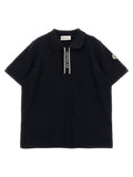Moncler Enfant Logo-Embossed Grosgrain Polo Shirt — Black