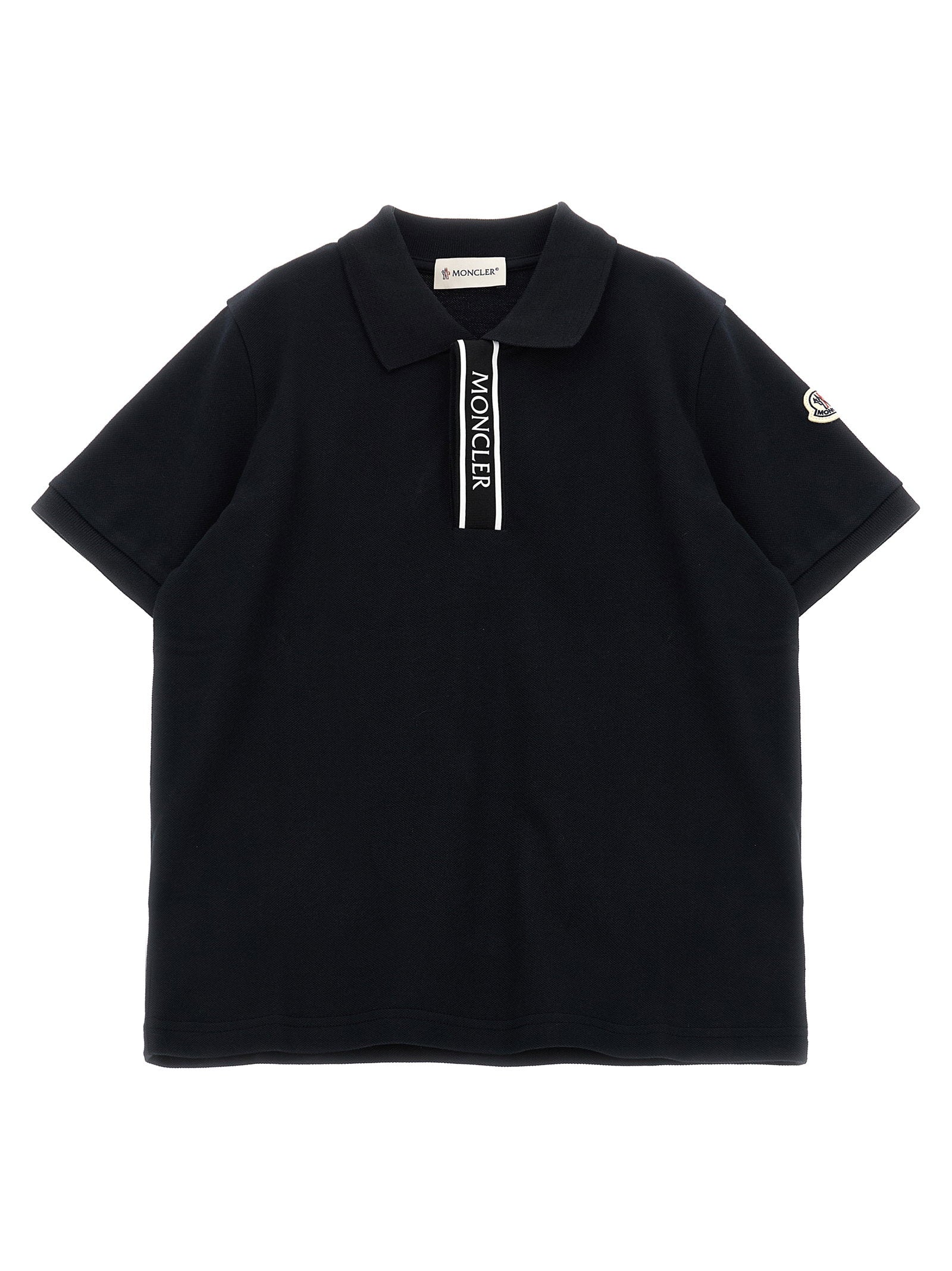 Moncler Enfant Logo-Embossed Grosgrain Polo Shirt — Black