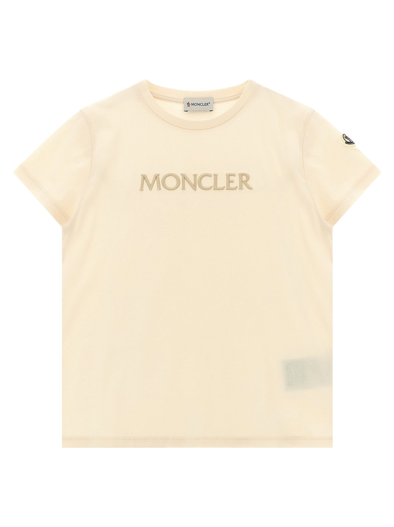 Moncler Enfant Logo-Embroidered Cotton Jersey T-Shirt — Cream