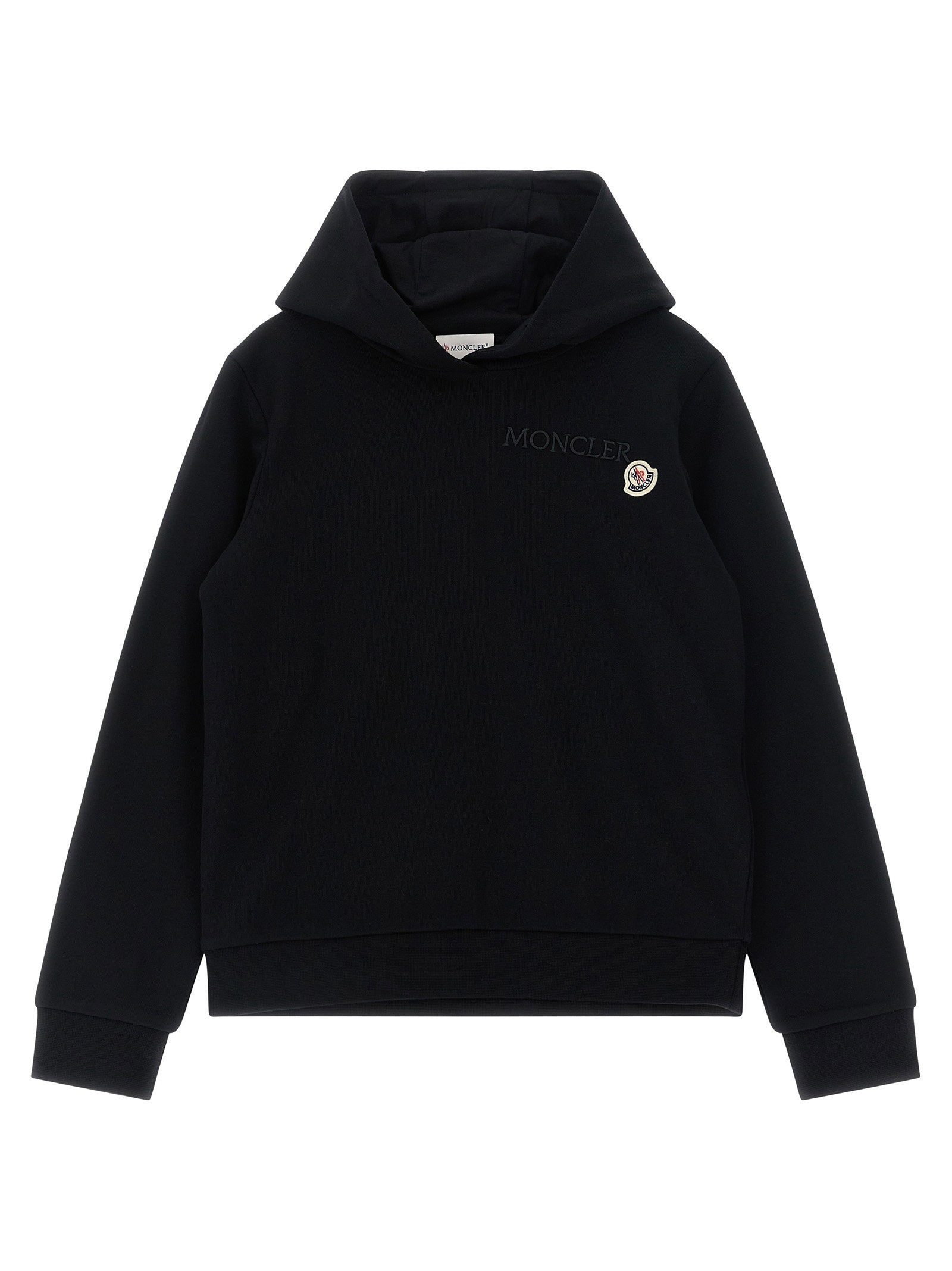 Moncler Enfant Logo-Embroidered Cotton Hoodie — Black