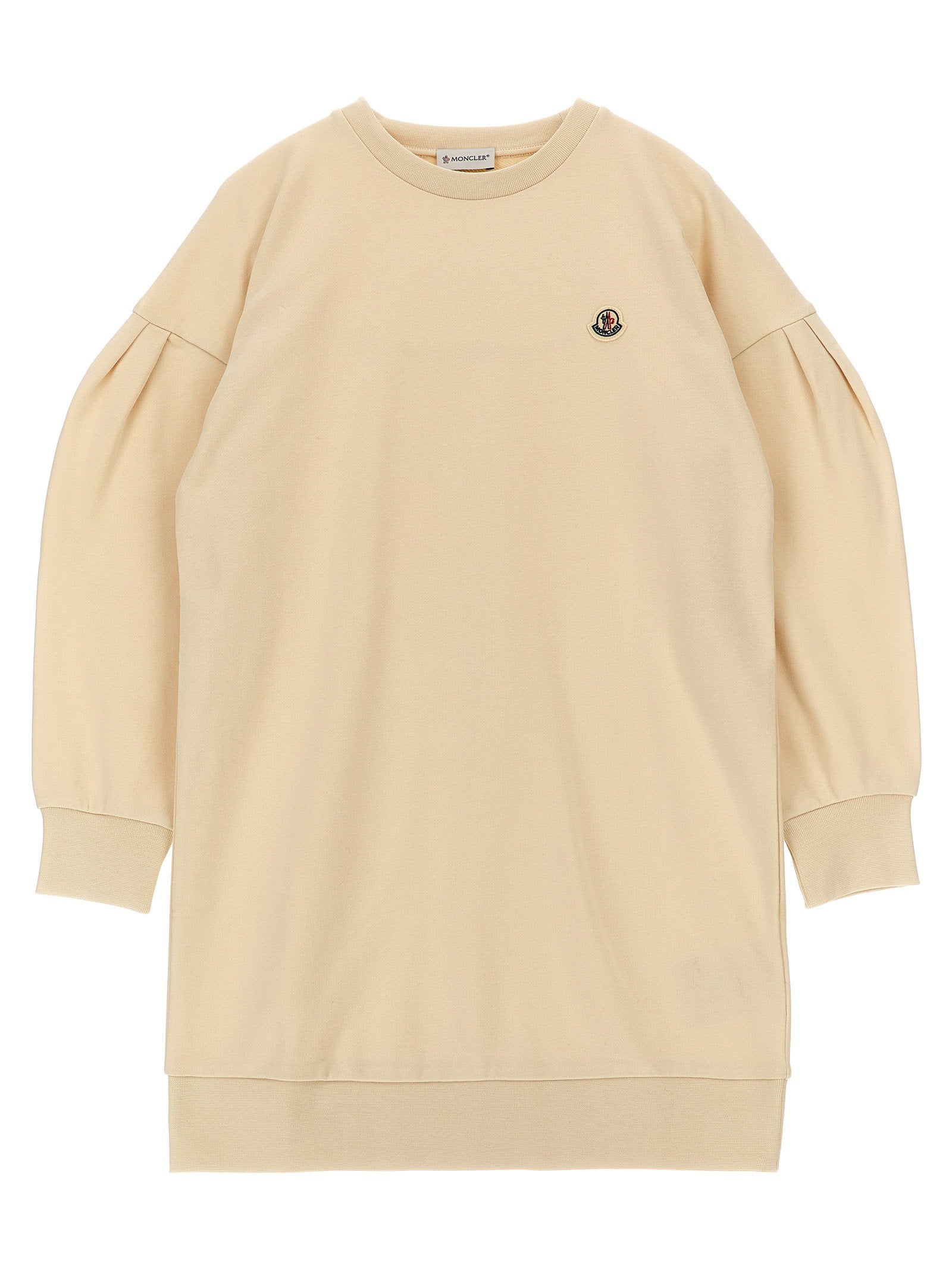 Moncler Enfant Pleated Sleeve Sweatshirt Dress — Cream
