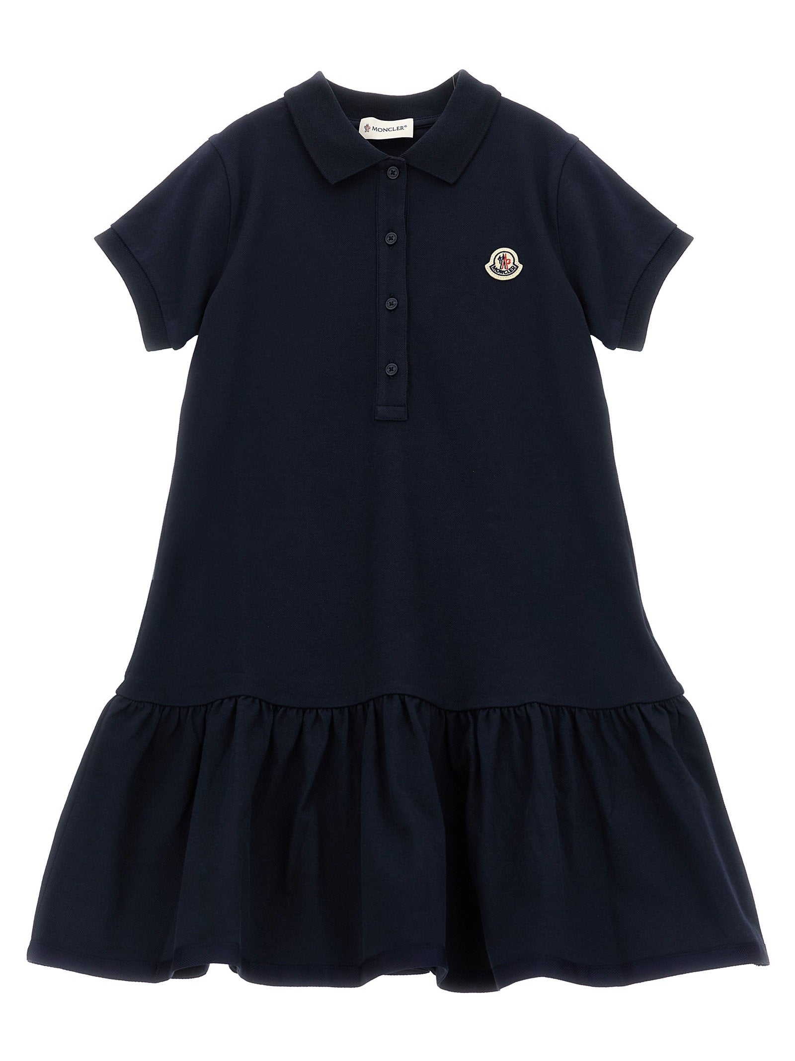 Moncler Enfant Stretch Cotton Piquet Polo Polo Dress — Navy